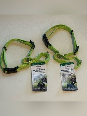 2 Coastal NoSlip Martingale Dog Collars with Buckle - Lime Green (Large)